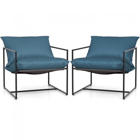 Honhorrs Two Sling Patio Lounge Chairs, Deep Seats with Strap-Fixed Cushions and Reinforced Frames