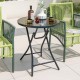 Owlyin 23-Inch Folding Bistro Table, Round Tempered-Glass Top with Cross-Braced Metal Frame and Lock