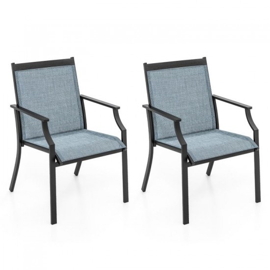 Honhorrs Pair of Wide-Seat Patio Dining Chairs, Fabric Seating and Curved Legs with Wood-Look Frames