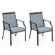Honhorrs Pair of Wide-Seat Patio Dining Chairs, Fabric Seating and Curved Legs with Wood-Look Frames