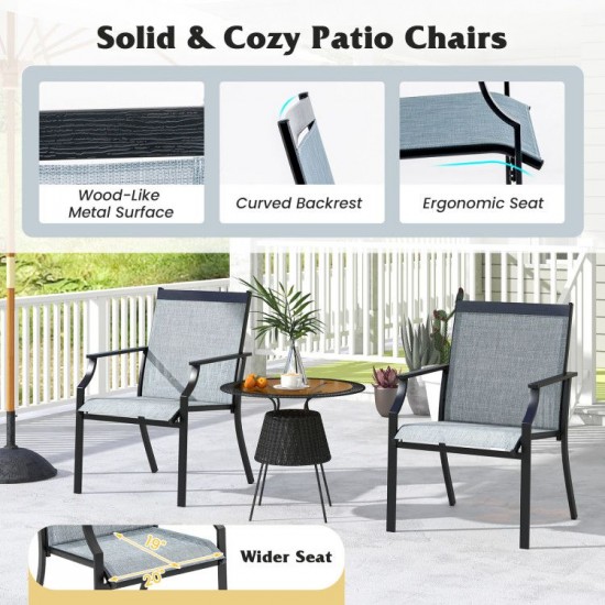 Honhorrs Pair of Wide-Seat Patio Dining Chairs, Fabric Seating and Curved Legs with Wood-Look Frames