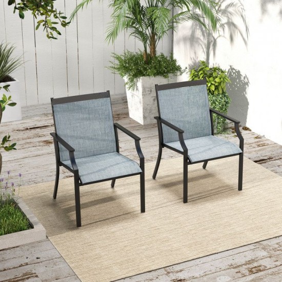 Honhorrs Pair of Wide-Seat Patio Dining Chairs, Fabric Seating and Curved Legs with Wood-Look Frames