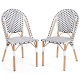 Owlyin Pair of French Bistro Chairs, Woven PE Rattan on Galvanized Metal Frames with Adjustable Feet