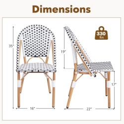 XVX Pair of French Bistro Chairs, Woven PE Rattan on Galvanized Metal Frames with Adjustable Feet