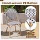 Owlyin Pair of French Bistro Chairs, Woven PE Rattan on Galvanized Metal Frames with Adjustable Feet