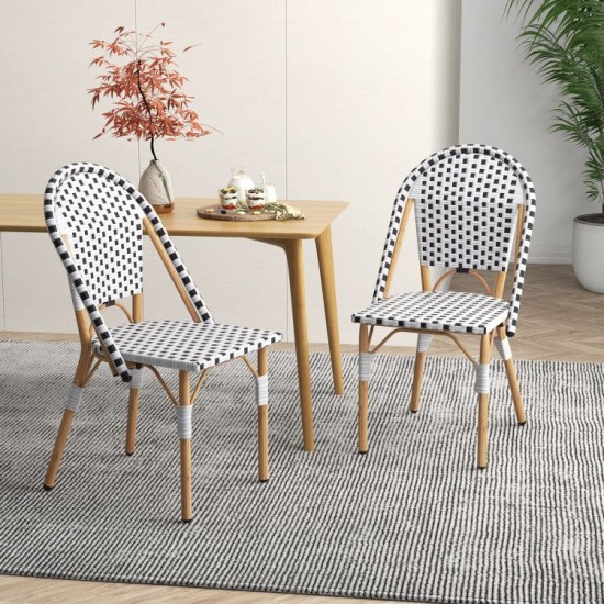 Owlyin Pair of French Bistro Chairs, Woven PE Rattan on Galvanized Metal Frames with Adjustable Feet