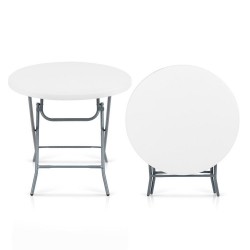 Owlyin 32-Inch Round Folding Table, Thick HDPE Top on a Metal Frame for Picnic and Indoor Gatherings