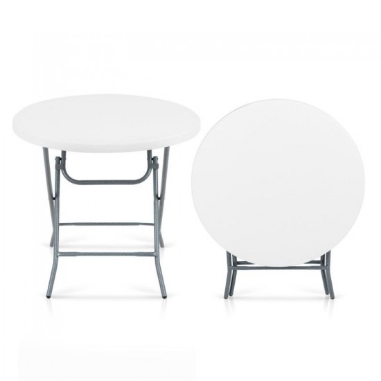 Owlyin 32-Inch Round Folding Table, Thick HDPE Top on a Metal Frame for Picnic and Indoor Gatherings