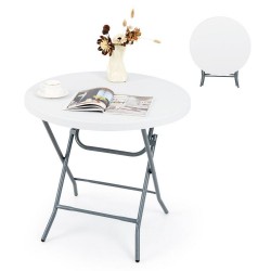 Owlyin 32-Inch Round Folding Table, Thick HDPE Top on a Metal Frame for Picnic and Indoor Gatherings