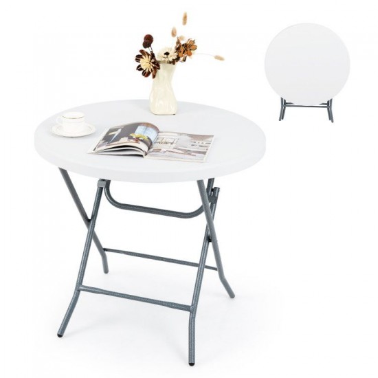 Owlyin 32-Inch Round Folding Table, Thick HDPE Top on a Metal Frame for Picnic and Indoor Gatherings