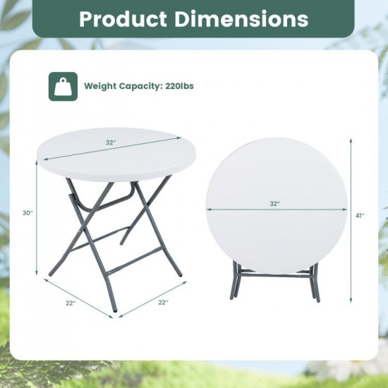 Owlyin 32-Inch Round Folding Table, Thick HDPE Top on a Metal Frame for Picnic and Indoor Gatherings