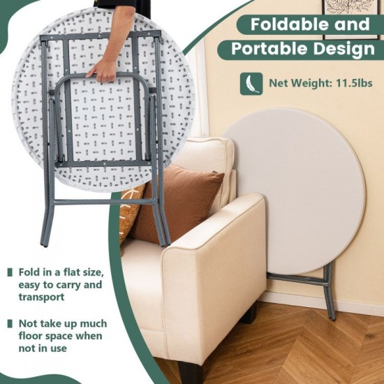 Owlyin 32-Inch Round Folding Table, Thick HDPE Top on a Metal Frame for Picnic and Indoor Gatherings