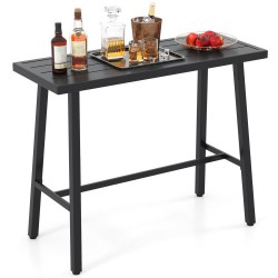 Owlyin 46-Inch Metal Bar Table, Narrow Top with Reinforced Crossbars, Footrest and Adjustable Feet
