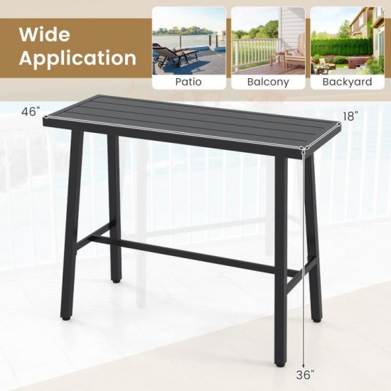 Owlyin 46-Inch Metal Bar Table, Narrow Top with Reinforced Crossbars, Footrest and Adjustable Feet