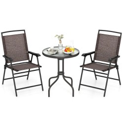 XVX Three-Piece Patio Bistro Set, Folding Chairs and Rippled Glass Table with Umbrella Opening