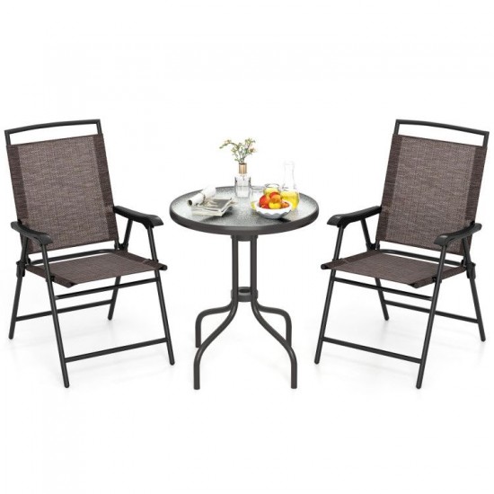 Honhorrs Three-Piece Patio Bistro Set, Folding Chairs and Rippled Glass Table with Umbrella Opening