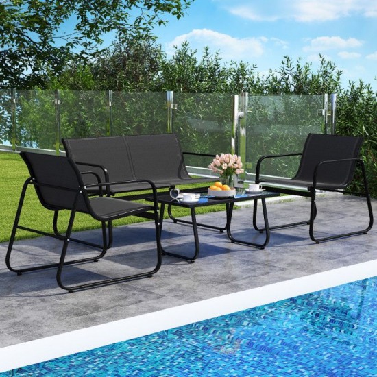 Honhorrs Four-Piece Fabric Patio Seating Set, Loveseat and Two Armchairs with a Glass Coffee Table