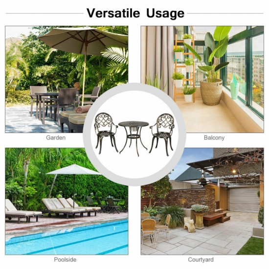Honhorrs Cast-Aluminum Bistro Set for Two, Table with Removable Stainless Steel Ice Bucket Insert