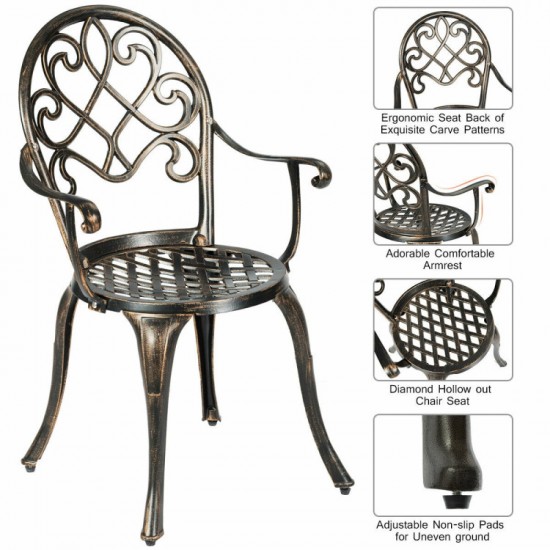 Honhorrs Cast-Aluminum Bistro Set for Two, Table with Removable Stainless Steel Ice Bucket Insert