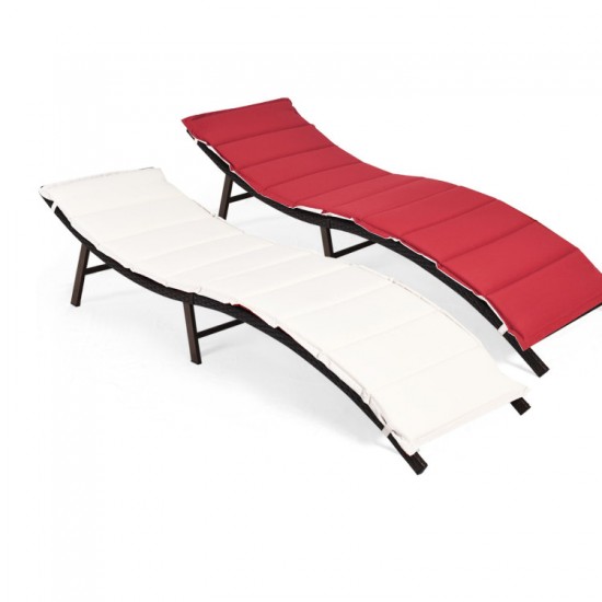 Honhorrs Pair of Folding Patio Chaise Lounges, Steel-Framed Wicker Seating with Removable Cushions