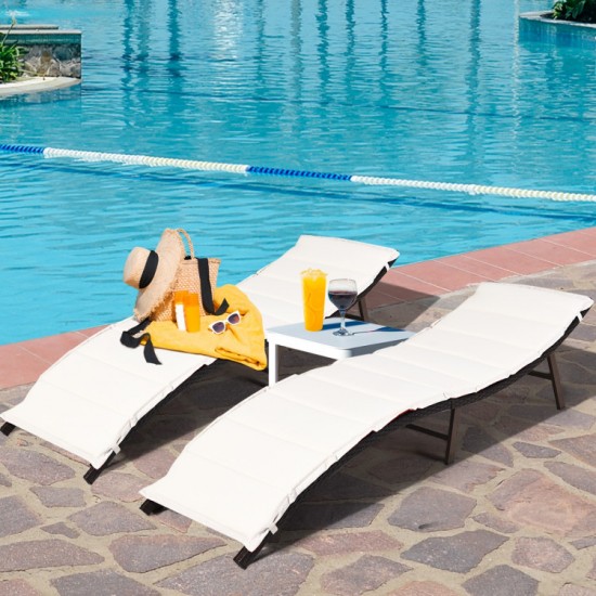 Honhorrs Pair of Folding Patio Chaise Lounges, Steel-Framed Wicker Seating with Removable Cushions