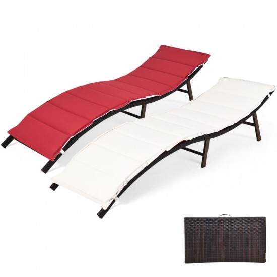 Honhorrs Pair of Folding Patio Chaise Lounges, Steel-Framed Wicker Seating with Removable Cushions