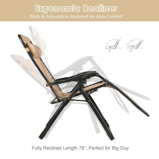 Owlyin Oversized Folding Zero-Gravity Lounge Seat, Reclining Back with Movable Pillow and Cup Holder