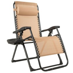 Owlyin Oversized Folding Zero-Gravity Lounge Seat, Reclining Back with Movable Pillow and Cup Holder