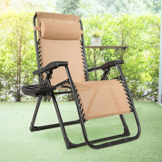 Owlyin Oversized Folding Zero-Gravity Lounge Seat, Reclining Back with Movable Pillow and Cup Holder