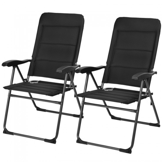 Honhorrs Two Folding Patio Sling Chairs, Seven Backrest Settings with Oxford Fabric and Steel Frames