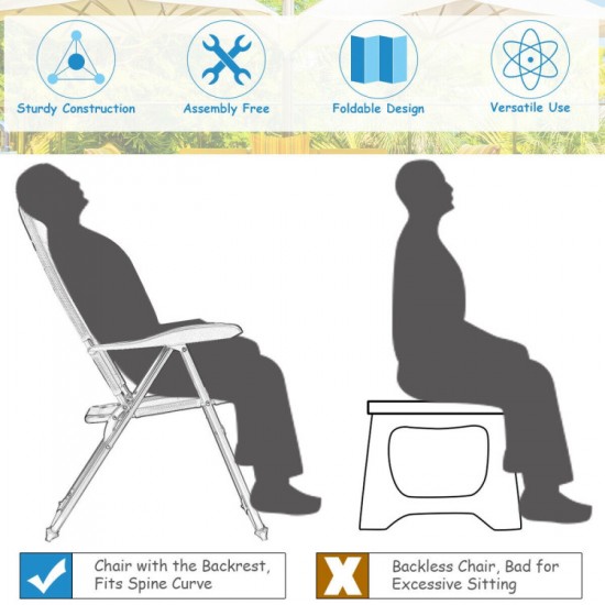 Honhorrs Two Folding Patio Sling Chairs, Seven Backrest Settings with Oxford Fabric and Steel Frames