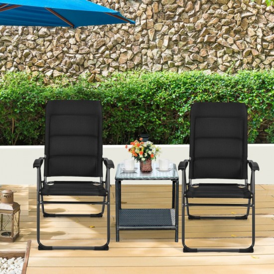 Honhorrs Two Folding Patio Sling Chairs, Seven Backrest Settings with Oxford Fabric and Steel Frames