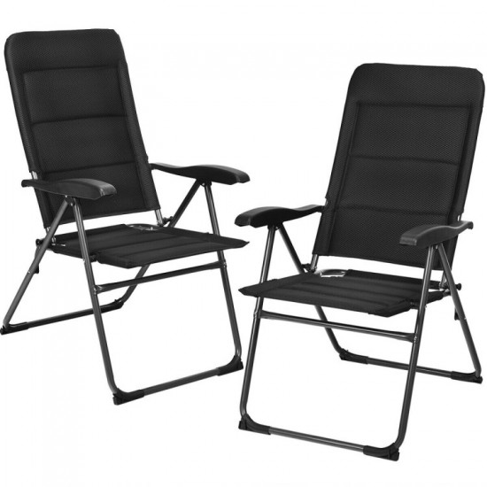 Honhorrs Two Folding Patio Sling Chairs, Seven Backrest Settings with Oxford Fabric and Steel Frames