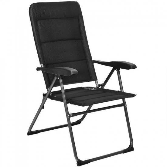 Honhorrs Four Folding Patio Chairs in Padded Oxford Fabric, Seven Recline Settings and Steel Frames