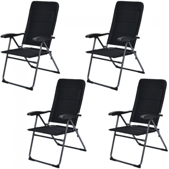 Honhorrs Four Folding Patio Chairs in Padded Oxford Fabric, Seven Recline Settings and Steel Frames
