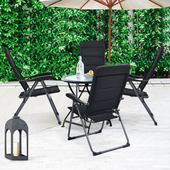 Honhorrs Four Folding Patio Chairs in Padded Oxford Fabric, Seven Recline Settings and Steel Frames