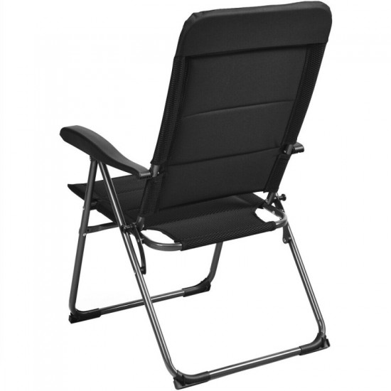 Honhorrs Four Folding Patio Chairs in Padded Oxford Fabric, Seven Recline Settings and Steel Frames
