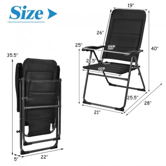 Honhorrs Four Folding Patio Chairs in Padded Oxford Fabric, Seven Recline Settings and Steel Frames