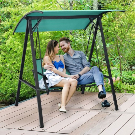 Honhorrs Two-Person Canopy Swing, Steel Frame and High-Back Seat with Adjustable Polyester Sunshade