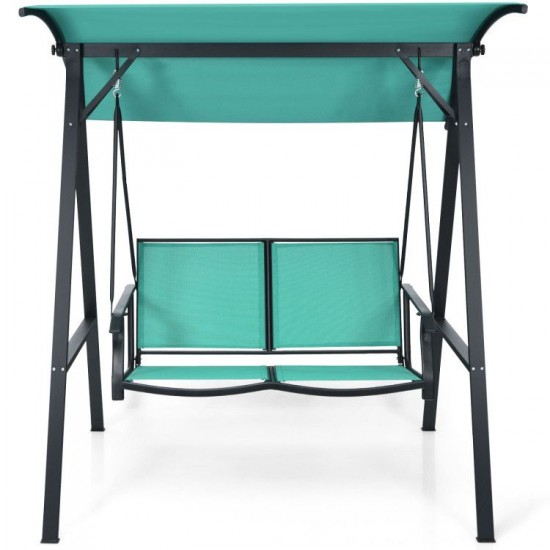 Honhorrs Two-Person Canopy Swing, Steel Frame and High-Back Seat with Adjustable Polyester Sunshade
