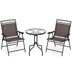 XVX Three-Piece Bistro Set, Folding Fabric Chairs and Glass Table with 1.57-Inch Umbrella Hole