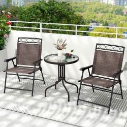 XVX Three-Piece Bistro Set, Folding Fabric Chairs and Glass Table with 1.57-Inch Umbrella Hole