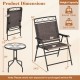 Honhorrs Three-Piece Bistro Set, Folding Fabric Chairs and Glass Table with 1.57-Inch Umbrella Hole