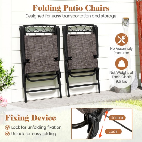Honhorrs Three-Piece Bistro Set, Folding Fabric Chairs and Glass Table with 1.57-Inch Umbrella Hole