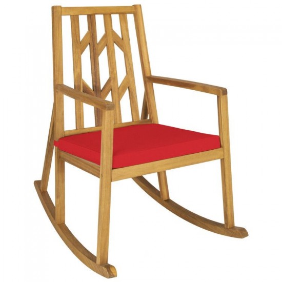 Honhorrs Acacia Wood Patio Rocking Chair, High Back and Broad Seat with Removable Cushion and Arms