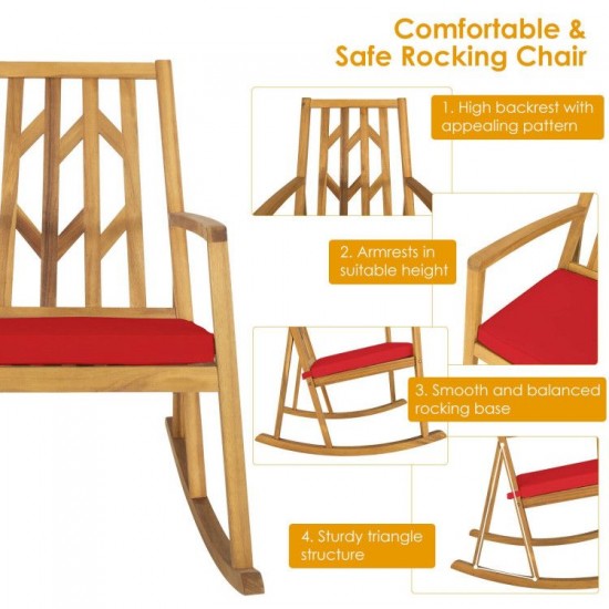 Honhorrs Acacia Wood Patio Rocking Chair, High Back and Broad Seat with Removable Cushion and Arms