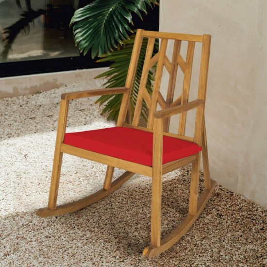 Honhorrs Acacia Wood Patio Rocking Chair, High Back and Broad Seat with Removable Cushion and Arms