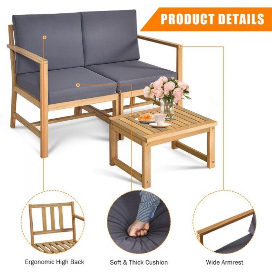Honhorrs Convertible Acacia Patio Loveseat, Separable Chairs and Table with Zippered Cushion Covers