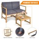 Honhorrs Convertible Acacia Patio Loveseat, Separable Chairs and Table with Zippered Cushion Covers