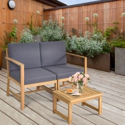 Honhorrs Convertible Acacia Patio Loveseat, Separable Chairs and Table with Zippered Cushion Covers